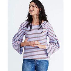 Madewell Striped Bell Sleeve Blouse in Blue and Pink